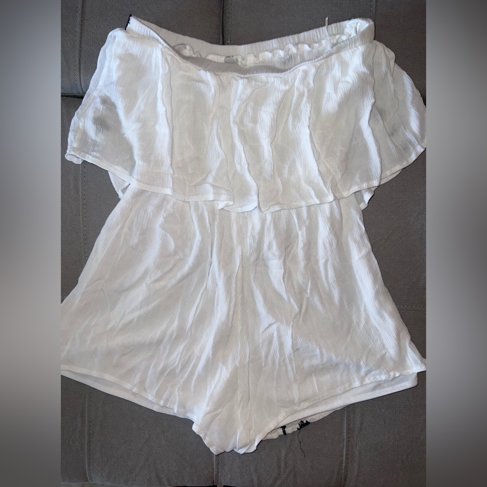 Japna White Shorts Romper with Black Embroidery - Picture 2 of 3